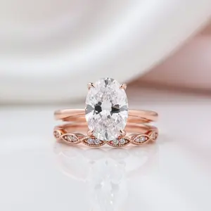 Rose Gold 3.50ct Oval Cut Solitaire Wedding Set