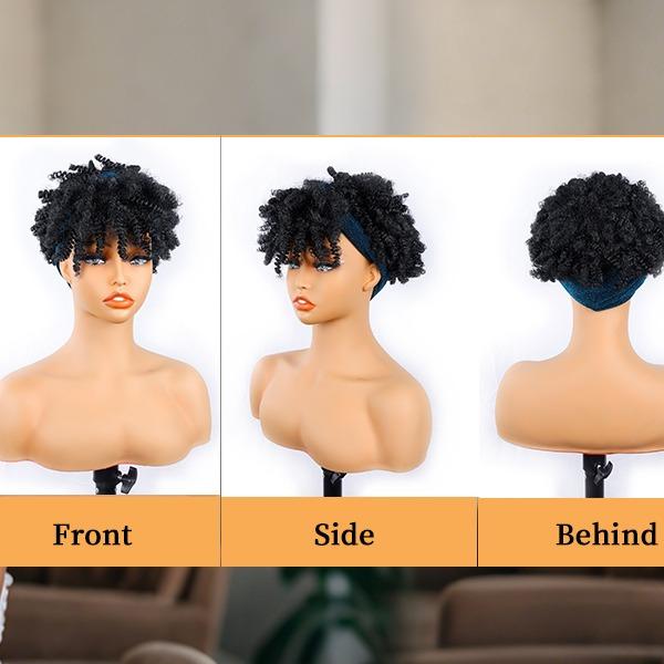 8inch Afro Kinky Curly Headband Wigs with Bangs 2 in 1 Turban Wigs with Headband Attached Premium Heat-Resistant Fibers for Women wrap strap