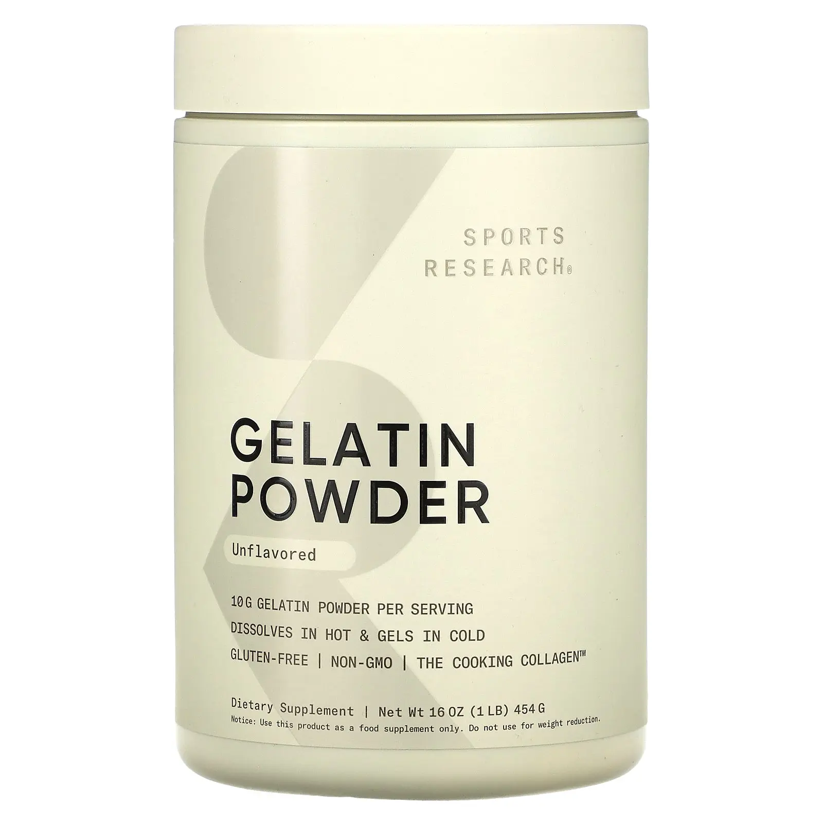 Sports Research Gelatin Powder, Unflavored, 1 lb (454 g)