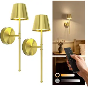 Sconces Set of 2 with Remote, 5200mAh   Sconces - Small Rechargeable Sconces w/ 3 Color Temps & 5 Brightness Levels for Bedroom, Living Room, Wall Painting, Cafe()