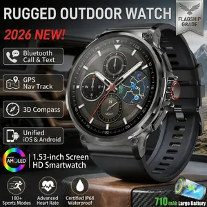 2026 IP68 Waterproof Smart Watch for Men - 1.85" Display, 710mAh Battery, GPS + Bluetooth Call, Heart Rate Monitor Watch