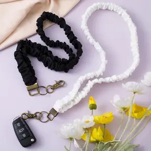 Stretchy Scrunchie Lanyard for ID Badges & Keys - Cute Retractable Keychain Holder with Buckle - Stylish & Practical Accessory for Women