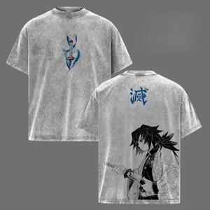 Water Hashira Giyu Tomioka Washed Vintage Graphic Tee Demon Slayer Oversized Heavy Cotton Unisex Shirt Anime Core Streetwear Outfit for Otaku Fans 100% Cotton T-shirt