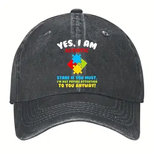 Autism Pride Baseball Cap - Adjustable Black Hat with "YES, I AM AUTISTIC" Text & Puzzle Design, for Neurodiversity Awareness, Casual & Formal Events