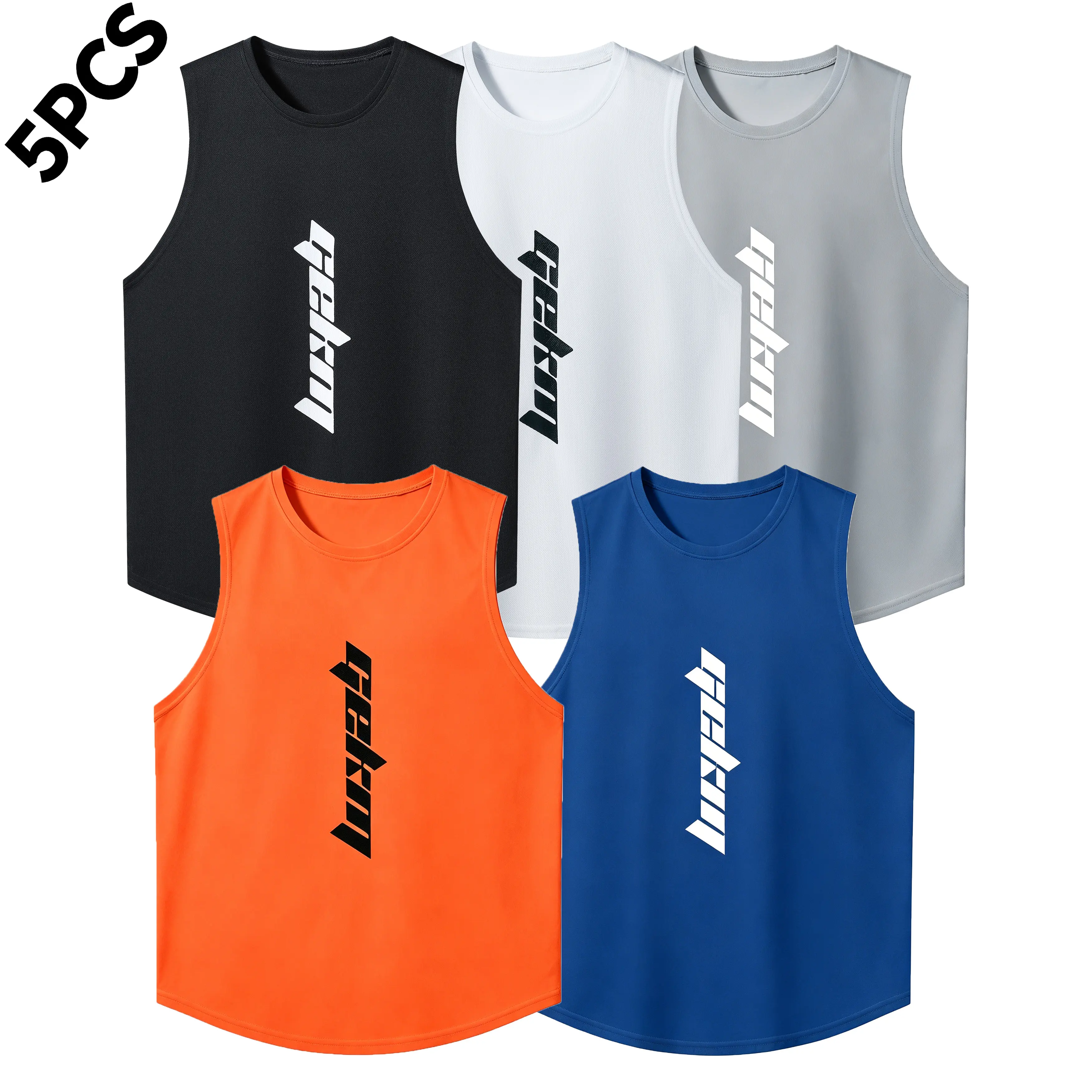 Pack of 5 – Men’s breathable sleeveless athletic tank tops, available in multiple colors, loose fit, quick-drying, crew neck design, made from polyester fiber. Gym training sports top, casual sports top for young men,Fathersdaygift
