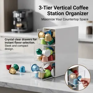 3-Tier Clear Coffee Pod Organizer, See-Through Drawer Storage for Capsules & Tea Bags, Space-Saving Holder for Coffee Bars
