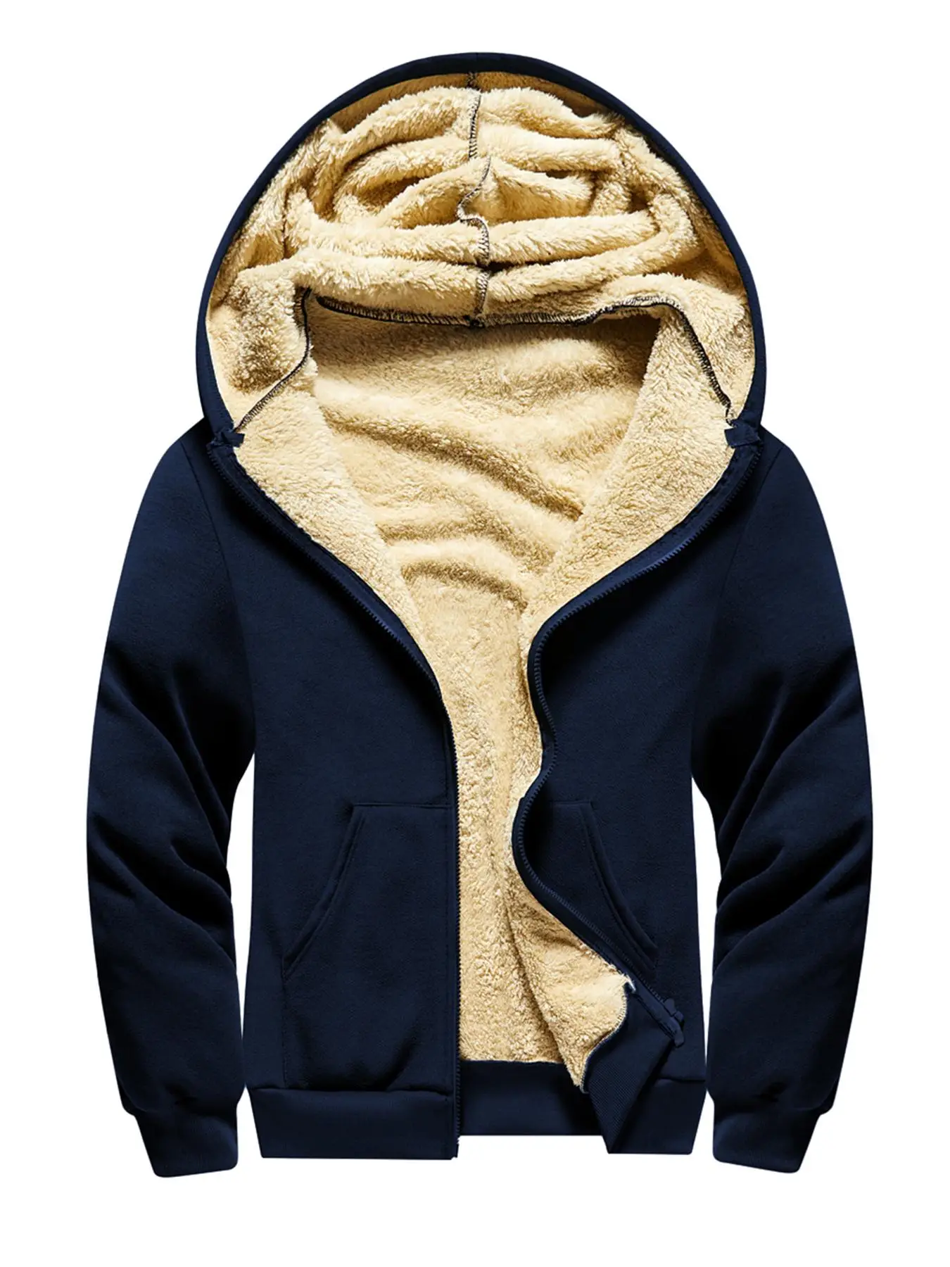 Men's Thermal Lined Zip Up Drawstring Hoodie, Long Sleeve Pocket Thickened Coats for Men, Men's Casual Wear, Jackets Hoodies for Men, Men's Winter Jac