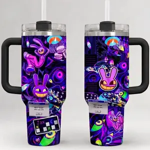 Jax The Amazing Digital Circus Tumbler 40oz, Purple Rabbit Insulated Cup With Handle, Colorful Cartoon Travel Mug Gift
