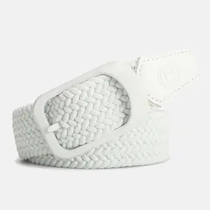 JORDAN Resurgence Off-White Braided Belt with Off-White Buckle & Leather Tail, Stretch-Fit, 1.4" Width