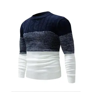 Men’s regular-fit patchwork crew-neck sweater, casual long-sleeve jumper for autumn and winter, fashionable men’s knitwear for everyday wear