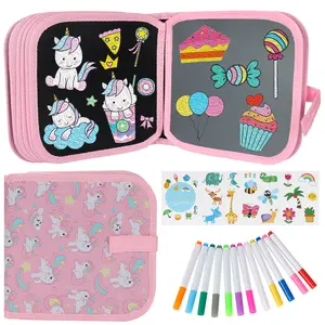 Erasable Book Doodle Set for Kids,Reusable Magic Drawing Book for Kids with 12 Watercolor Pens 14 Page Drawing,Road Trip Car Game Writing Painting Set for Boys and Girls