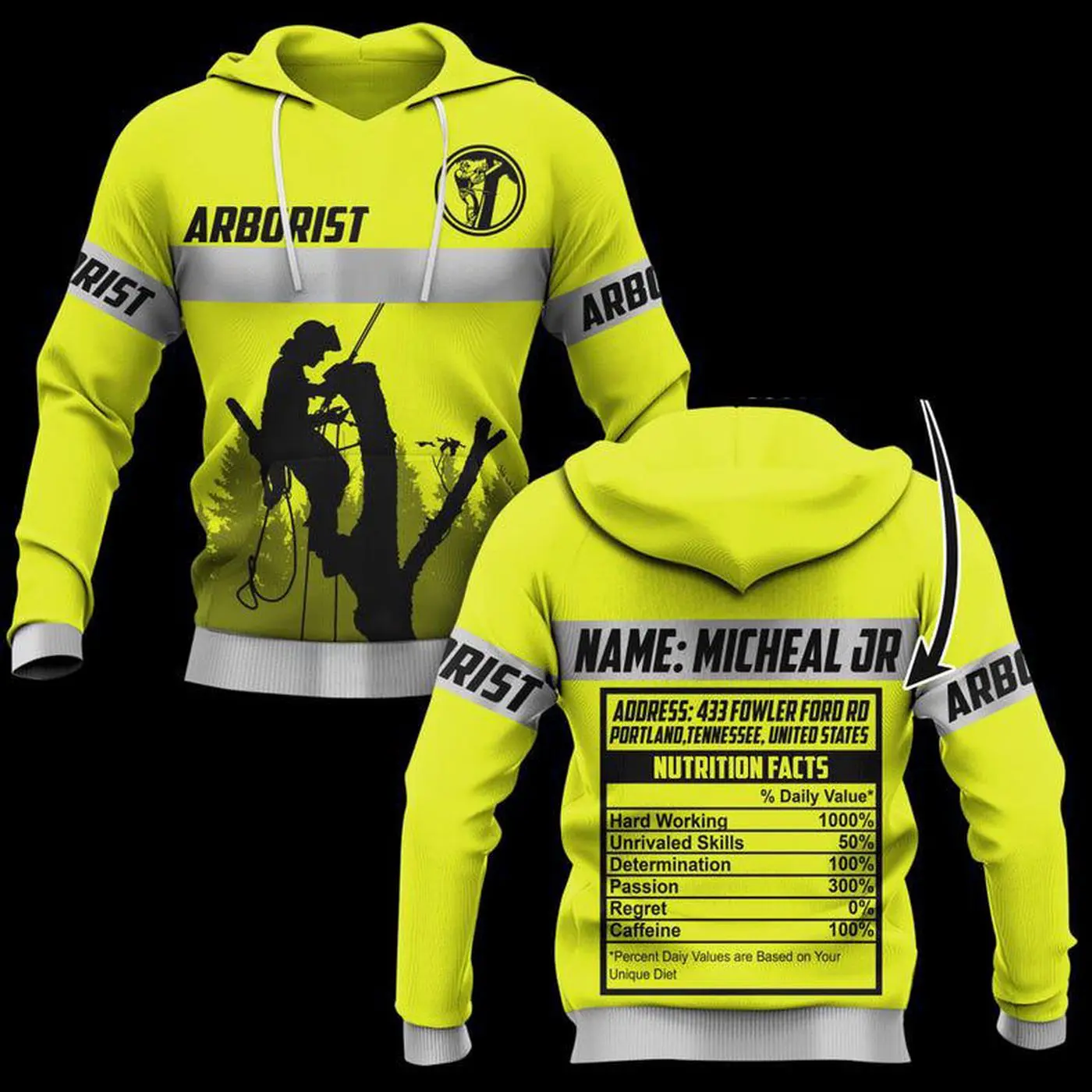 Personalized Arborist 3D Pullover Hoodie – Custom Name Arborist Sweatshirt for Men and Women – Unique Tree Worker Gift for Arborist Lovers