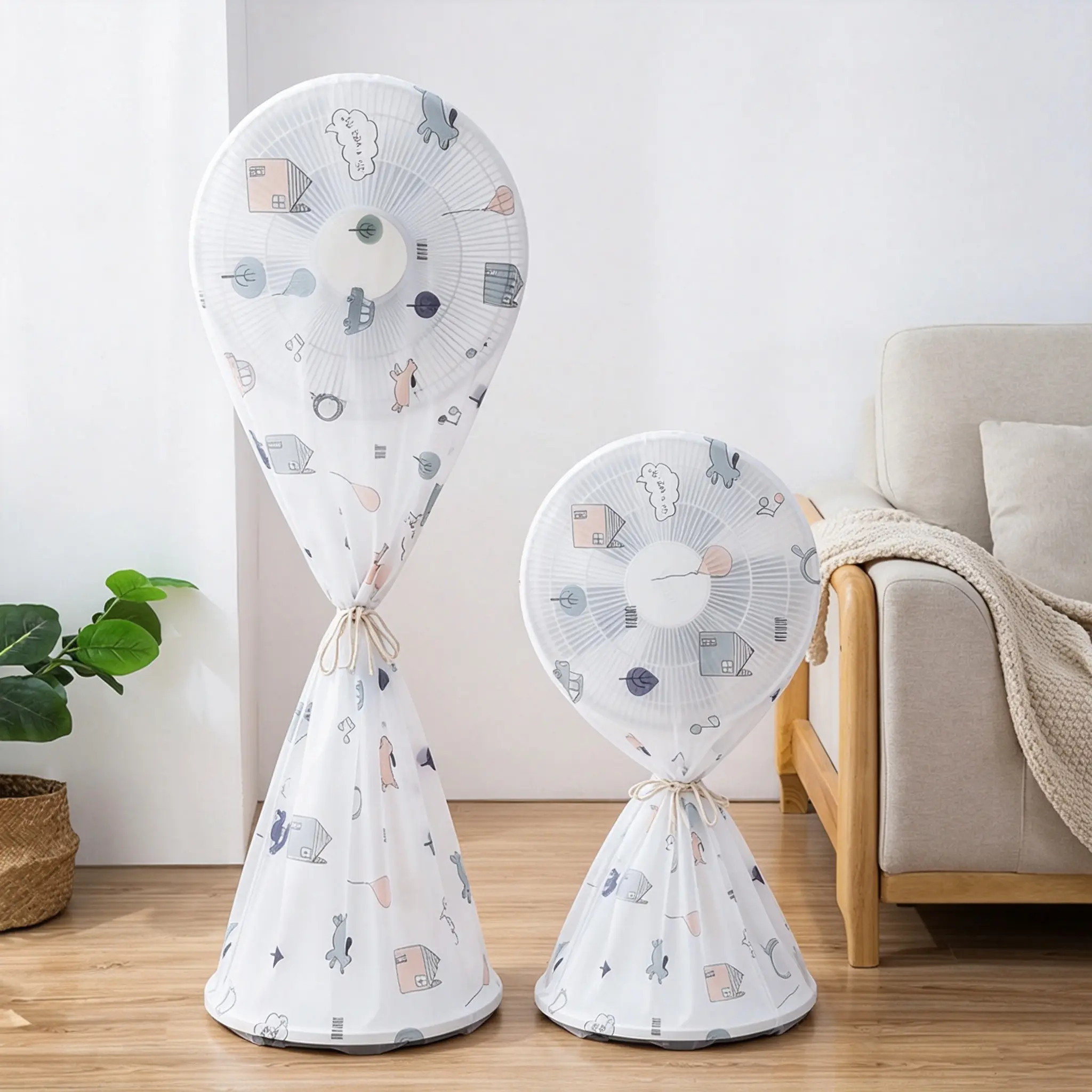 2 Pack Long & Short PEVA Standing Fan Dust Cover, Waterproof Full Wrap Washable Foldable Protective Storage Bag for Household Pedestal Fans