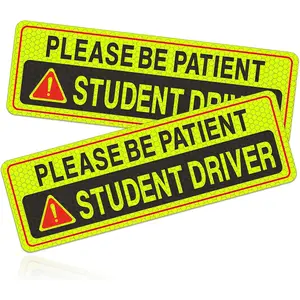 2 PCS Magnetic Car Stickers, Student Driver Magnetic Reflective Patient Signs Stickers, New Drivers Driving Bumper Magnet Stickers for Safety Warning, Car Accessories (Style 3)