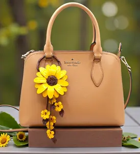 Large Leather Sunflower Keychain Bag Charm