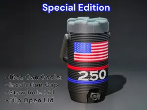 Mini Traditional Cooler Can Holder for 16oz Cans | Insulated 3D Printed Retro Water Jug Soda Sleeve | Flip Top or Straw Lid Coozie | USA 250th Anniversary Edition & Multiple Colors