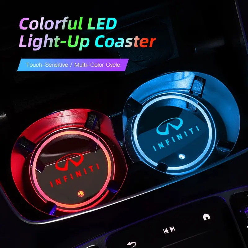 2pcs Car Interior Accessories Luminous Water Cup Pad LED Atmosphere Light Car Accessory For Infiniti QX50 QX60 Q70L QX70 QX55 Q50 FX35 Q30 G37 JX35 G35 Q60 QX80 QX30 ESQ G25 G37 FX37 FX50 EX35 EX25 EX37 Automotive Interior Accessories
