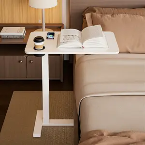 Bizum Adjustable Bedside Table With Swivel Hidden Wheels Pneumatic Rolling Desk Mobile Standing Desk With Cup Holder For  Home, Office, Bedroom, Hospital, Dorm
