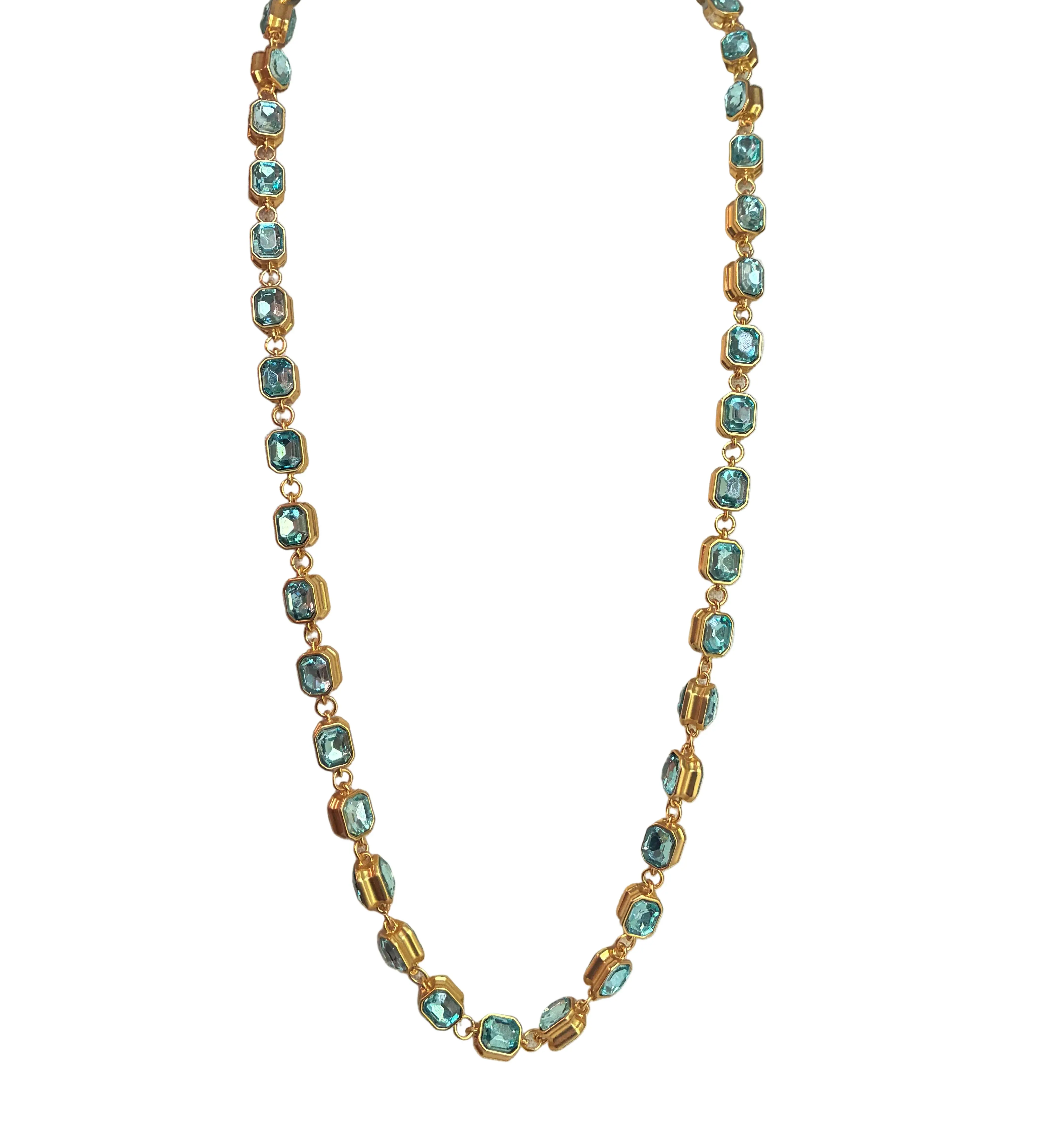 Extra Long Crystal Necklace - Blue & Green