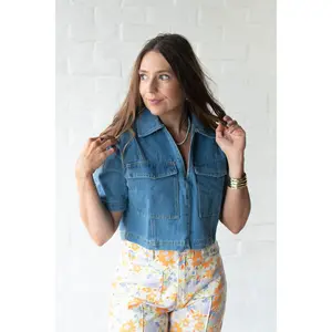 Denim V Neck Crop Shirt