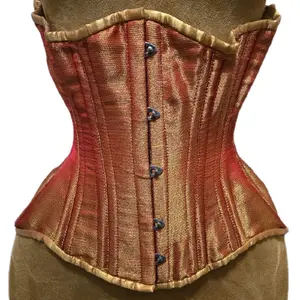 Burnt Orange & Red Sheen Corset – 20” Waist, Curvy Fit Waist Training Steel Boned Corset Adjustable Fabric Shapewear Statement Piece Light Womenswear Casual Clothes Costumes Golden Love