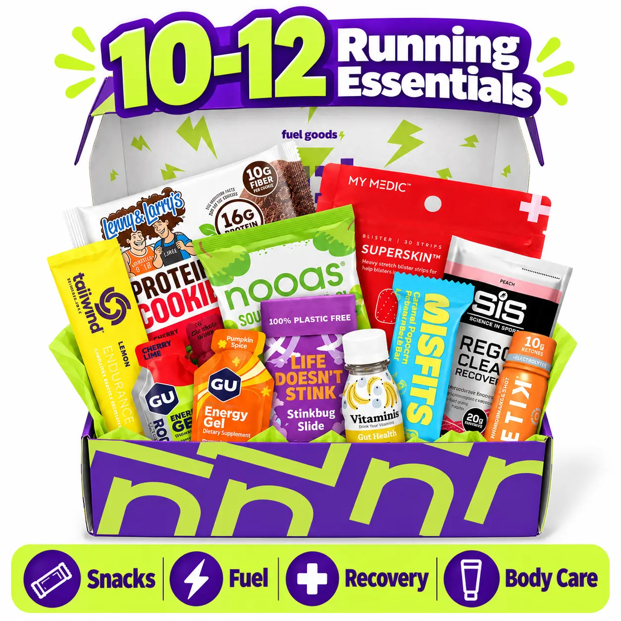 The RunnerBox by Fuel Goods – Runner Gift Set with 10-12 Energy Gels, Protein Bars, Electrolytes, Recovery & Blister Care Essentials