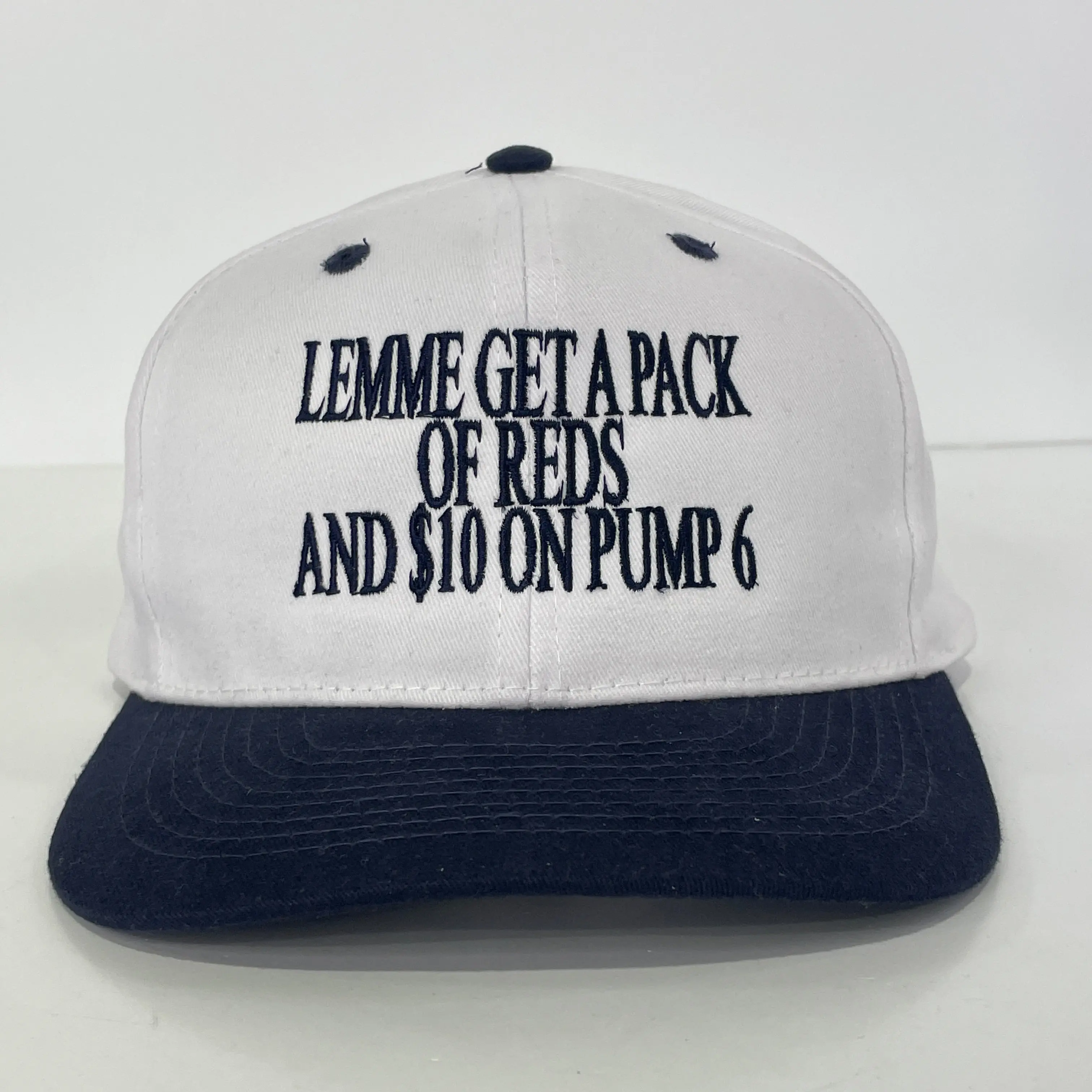 Lemme get a pack of reds and $10 on pump 6 custom embroidered mid crown Strapback