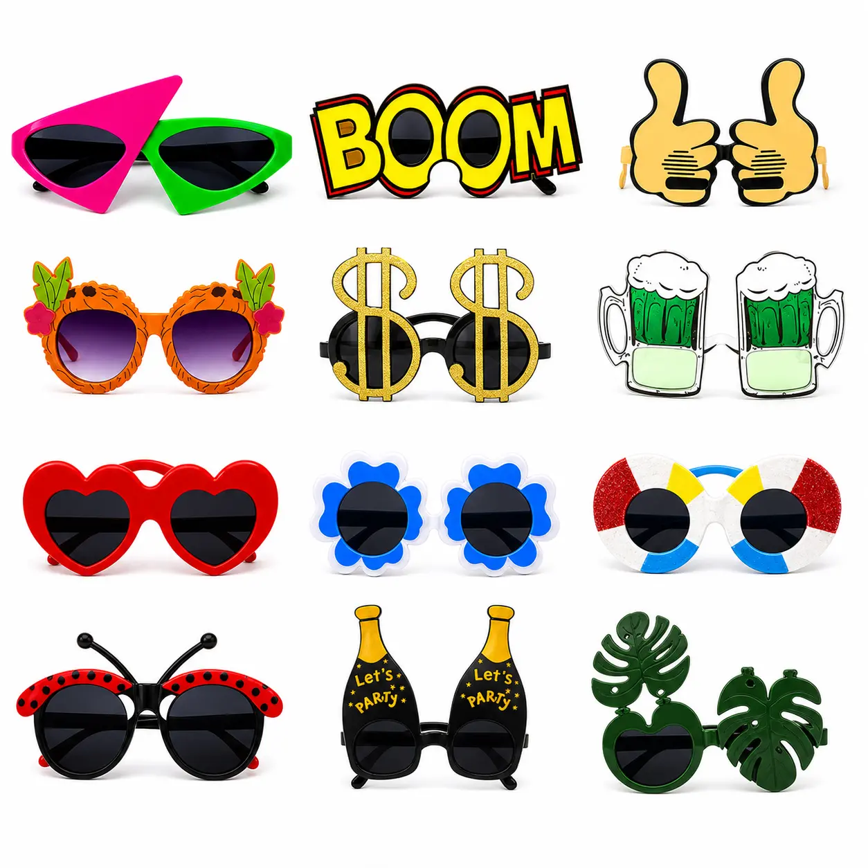 12-Pack Lightweight Tropical Funny Novelty Sunglasses Bulk - One Size Camera & Hand Photo Booth Props, Bachelorette Party Supplies, Multiple Festive Gift Accessories for Adults (Home Party Use Included)