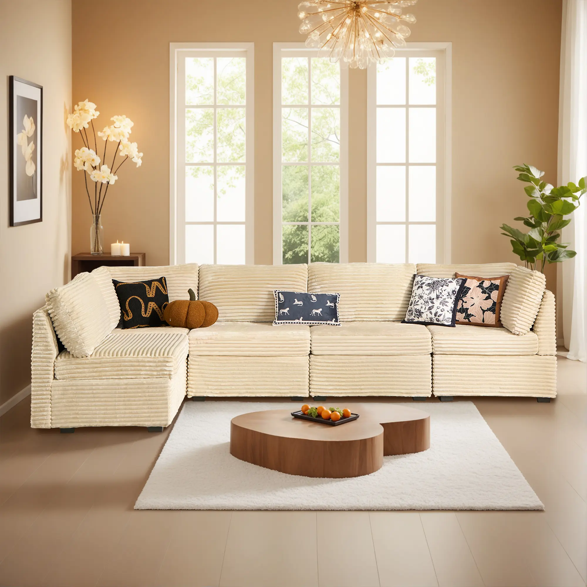 Beige, 5 Seats, U-Shaped