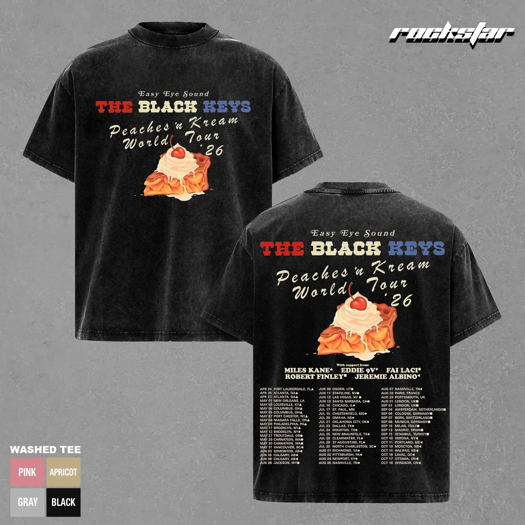 The Black Keys Peaches 'n Kream World Tour '26 Vintage Washed T-Shirt Oversized Graphic Tee Easy Eye Sound Heavyweight Cotton Retro Streetwear Band Merch Tour Dates Shirt Music Fan Gift Men Women