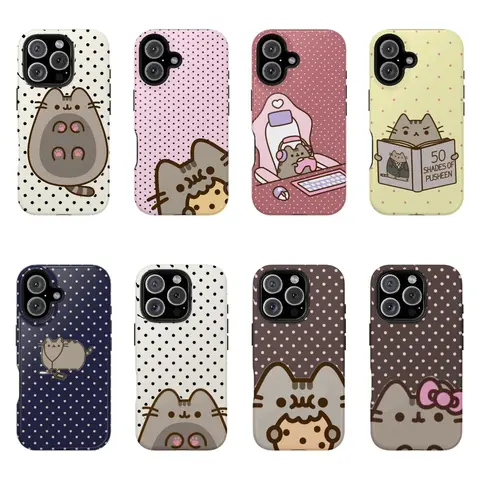 Pusheen The Cat Phone Case, Polka Dot Shockproof Case Cover Compatible With iPhone 16 15 14 13 12 11 Pro Max Galaxy S25 S24 S23 S22 Ultra, Gift For Christmas, Shell, Protection, Smartphone, Handheld