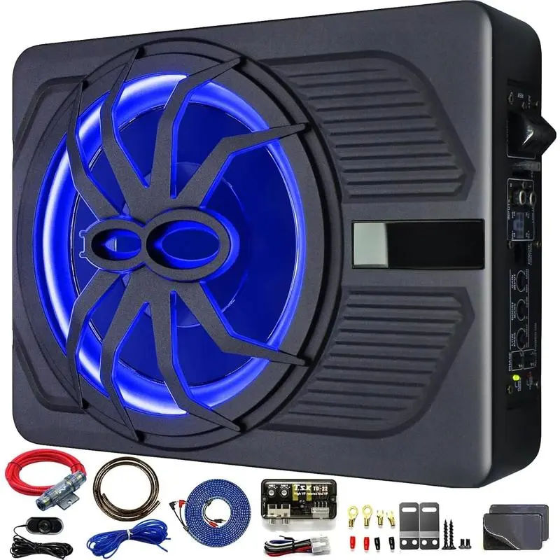 2025 Outdoor Upgraded 10" 1200W Slim Under Halloween partySeat Powered Car Subwoofer withColorful Free shipping worldwLED10" 800W Under Seat Car Subwoofer, Halloween partySlim Powered Speaker with Blue LED Light, Car\/Truck Free shipping worldwideAudio