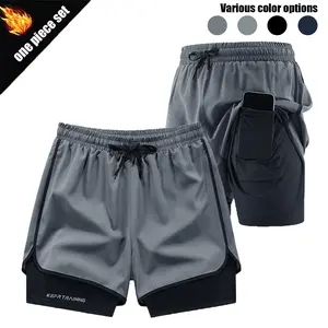 GENIO LA MODE Casual Shorts Loose Fit Sports Three-Quarter Pants Double Layer Ice Silk Quick Dry Gym Running Shorts with Phone Pocket