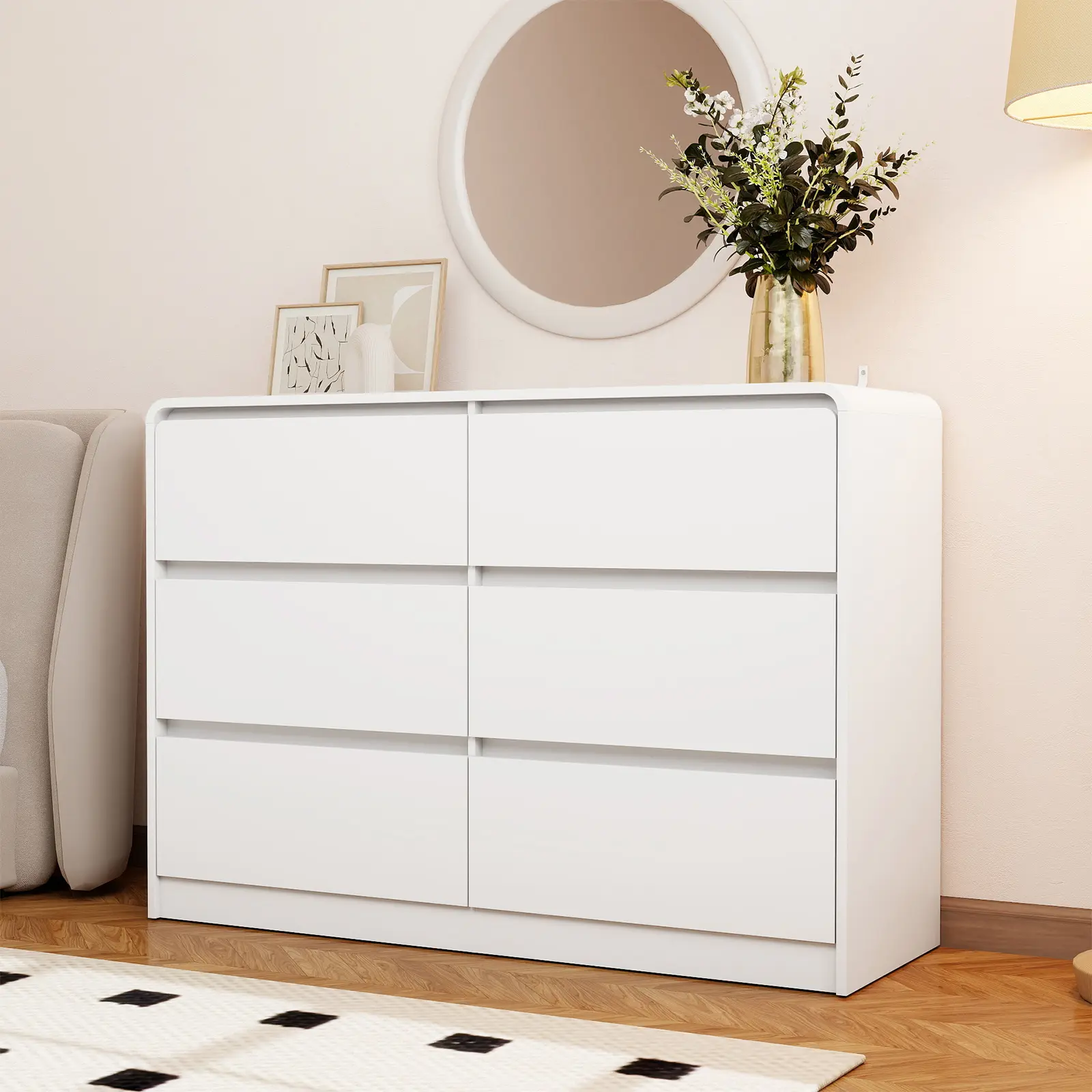 Modern White Dresser with 6 Drawers,Simply Chest of Drawers, Wood Storage Dresser with Deep Drawers for Living Room Hallway Entryway, Clothes Storage Cabinet, Modern Storage Cabinets