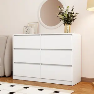 Modern White Dresser with 6 Drawers,Simply Chest of Drawers, Wood Storage Dresser with Deep Drawers for Living Room Hallway Entryway, Clothes Storage Cabinet, Modern Storage Cabinets
