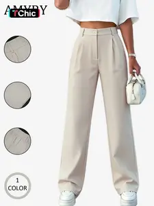 Women's High-Waisted Loose-Fit Straight-Leg Trousers, Casual Drop Waist Pants, Spring Summer Fashion, Versatile Long Trousers, Loose Legged Pants