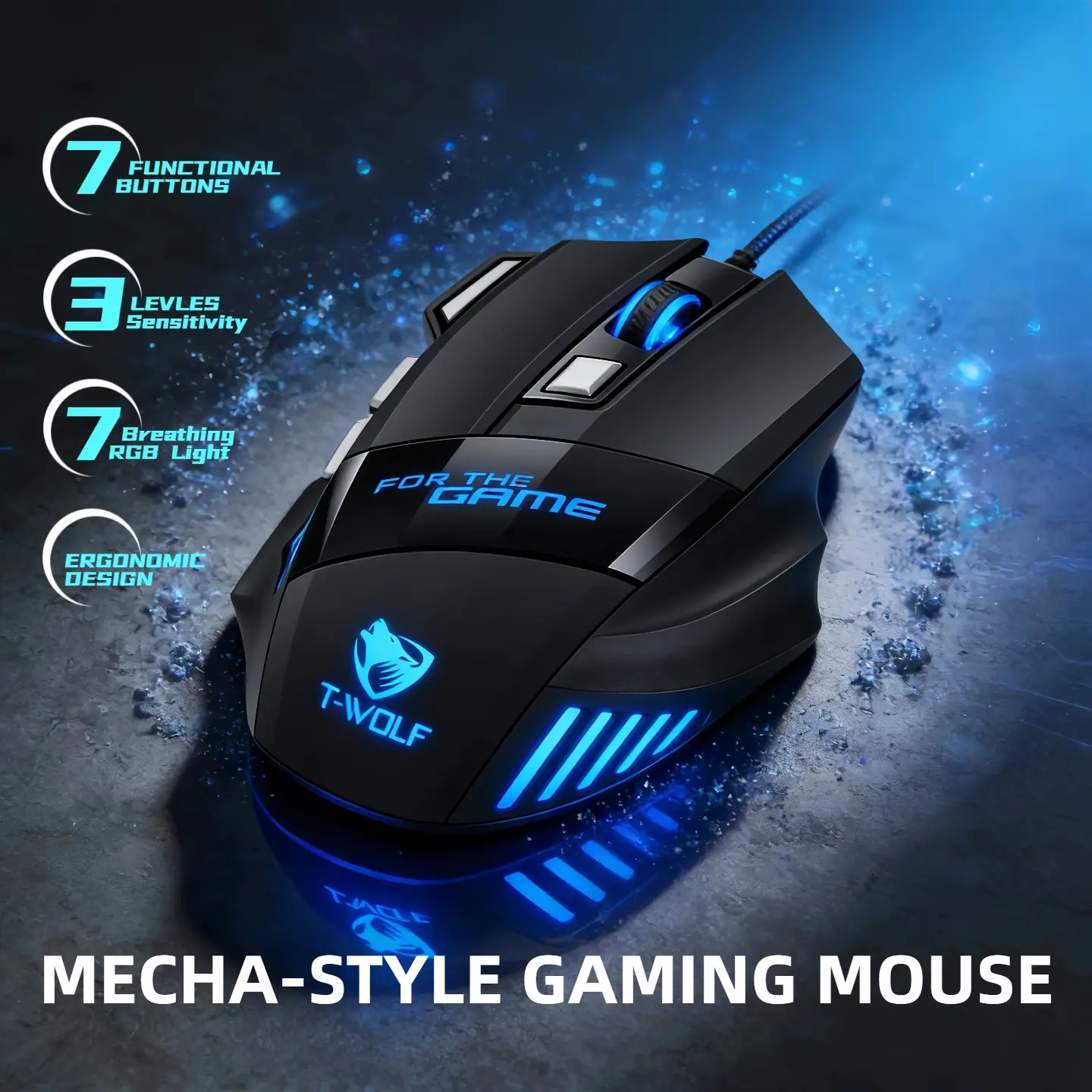 T-WOLF M1 Wired Gaming Mouse for Gaming PC & Laptop, RGB Backlit Ergonomic Mouse with 7 Buttons & Rapid-Fire Key, Pro Gamer Mice Compatible with Windows/Mac/Lenovo Thinkpad Full Control Dominate Every Battle