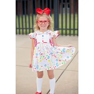 ABCs & 123s Alphabet Print Embroidered Collar Back to School Dress