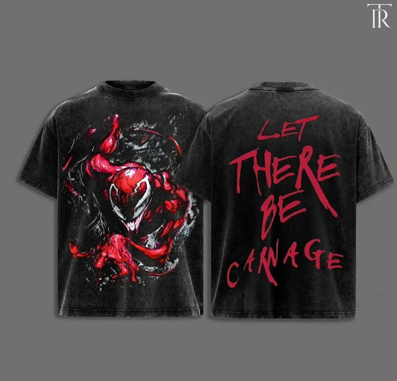 Red Symbiote Acid Washed Graphic T-Shirt, Oversized Heavyweight Cotton Double Printed Tee, Y2K Streetwear Top for Men and Women, Classic Comic Movie Lover Fan Gift Merch, Retro Grunge Villain Aesthetic Apparel, Trendy Dark Superhero Clothing Shirts W3R