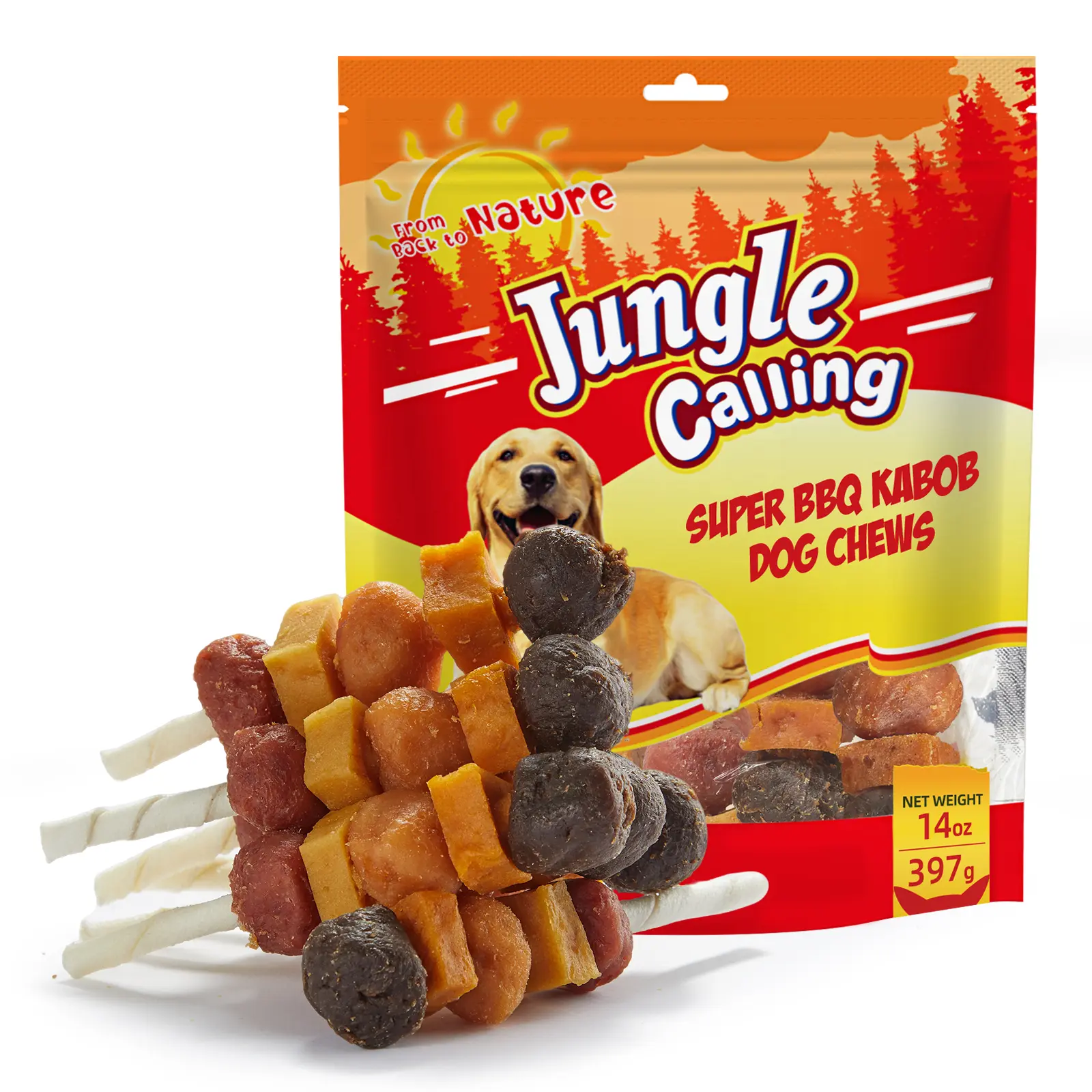 [Buy 2 Get 1 Free」Jungle Calling Chicken, Duck, Beef, Sweet Potato & Pumpkin Kabob Dog Treats, Multi-Flavor Dog Chews, Rawhide Sticks, Kabob Chew Treats, Training Rewards, Chewy Dog Snacks, Pet Treats, Dog Snack Sticks for Small, Medium & Large Dogs