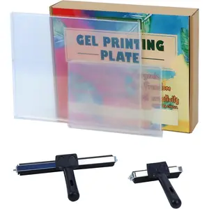 Gel Plates for Printing 8" X 10" + 5" X 7" Upgraded Gel Printing Plates Printmaking Supplies with Press Rubber Brayer Roller Stamping Plates for Press Art, Card Making, Scrapbooking