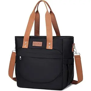 Lunch Bag for Women Men Work, Large Insulated Lunch box, Leakproof Lunch Tote Bag Reusable Lunch Cooler with Removable Shoulder Strap, Side Pockets for Adults Picnic Camping-Black