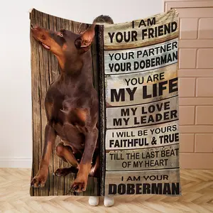 1pc Doberman Pinscher Flannel Throw Blanket - Soft Polyester Knitted All-Season Cover with Contemporary Digital Print
