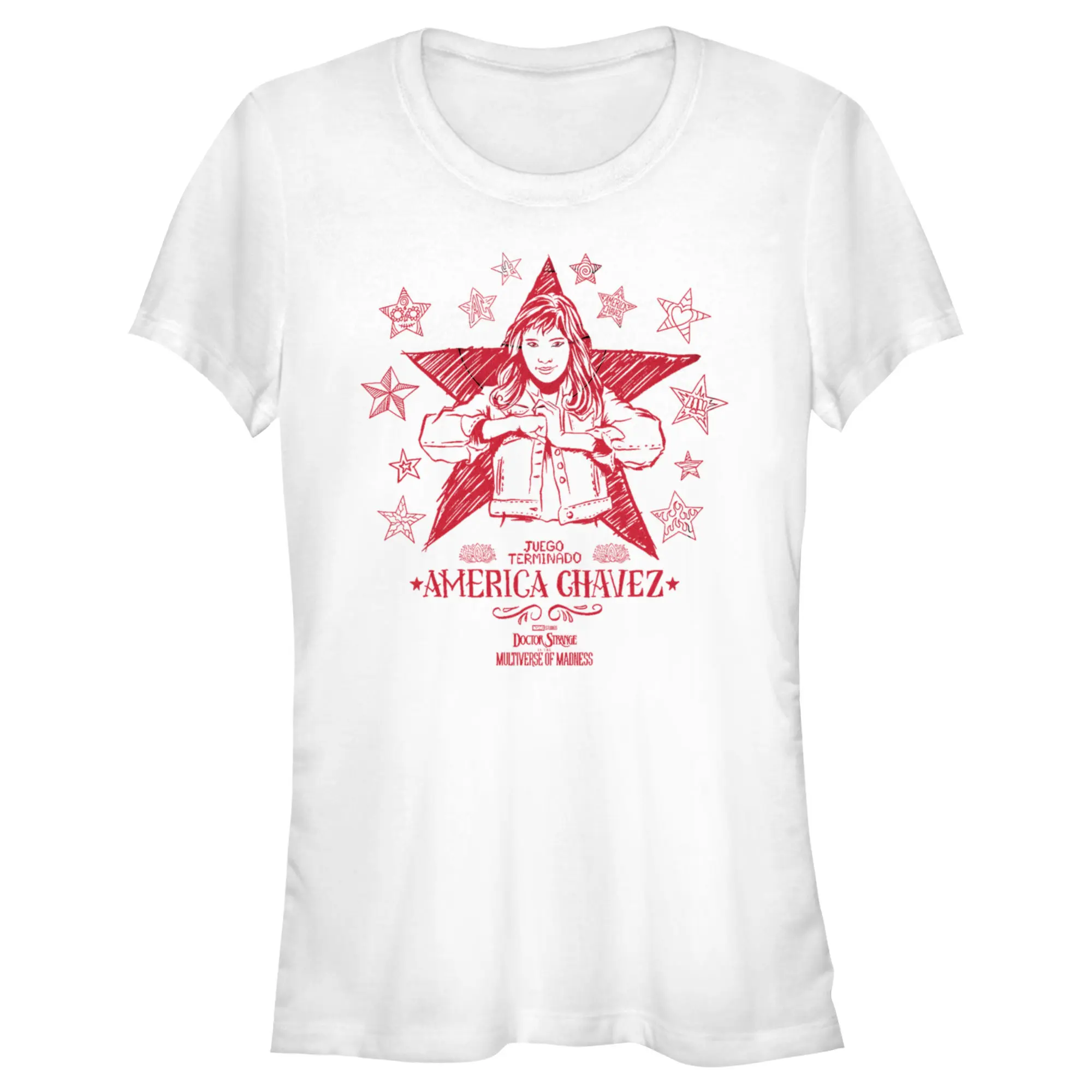 Juniors Womens Marvel Doctor Strange in the Multiverse of Madness America Sketch T-Shirt