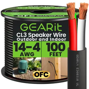 14 AWG Direct Burial Speaker Wire 4-Conductor Bi-Wire Cables - CL3 Rated - Oxygen Free Copper (OFC), Black