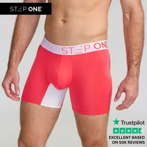 Step One Men's Boxer Brief - Strawberry Feelz, Anti-Chafe, Breathable Bamboo Fabric, UltraGlyde Panels, Hidden Elastic Pouch, Premium Underwear, Athletic Daily wear