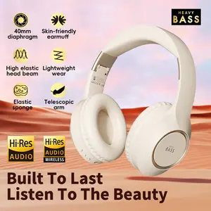 Aesthetic Creamy White Bluetooth Headphones Hi-Res Audio Wireless Headphones Active Noise Cancelling 40mm Diaphragm Heavy Bass Stereo Foldable Lightweight Over Ear Headphones for Study Work Travel