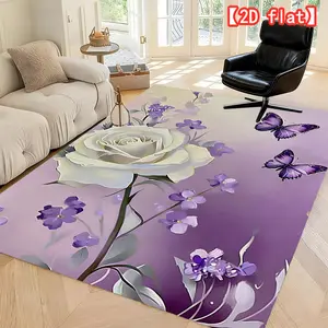 2D flat purple rose and butterfly decorative painting washable, non-slip, durable for living room, bedroom, and foyer, cozy home decor, Christmas holiday decoration