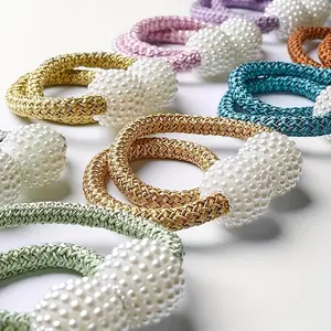 Pack of 2, housewarming gifts, Interior decoration accessories, imitation pearl buckle curtain straps, polyester fiber buckles, home curtain fixing straps, essential for home decoration, durable home decorations, suitable for Halloween and Christmas gifts