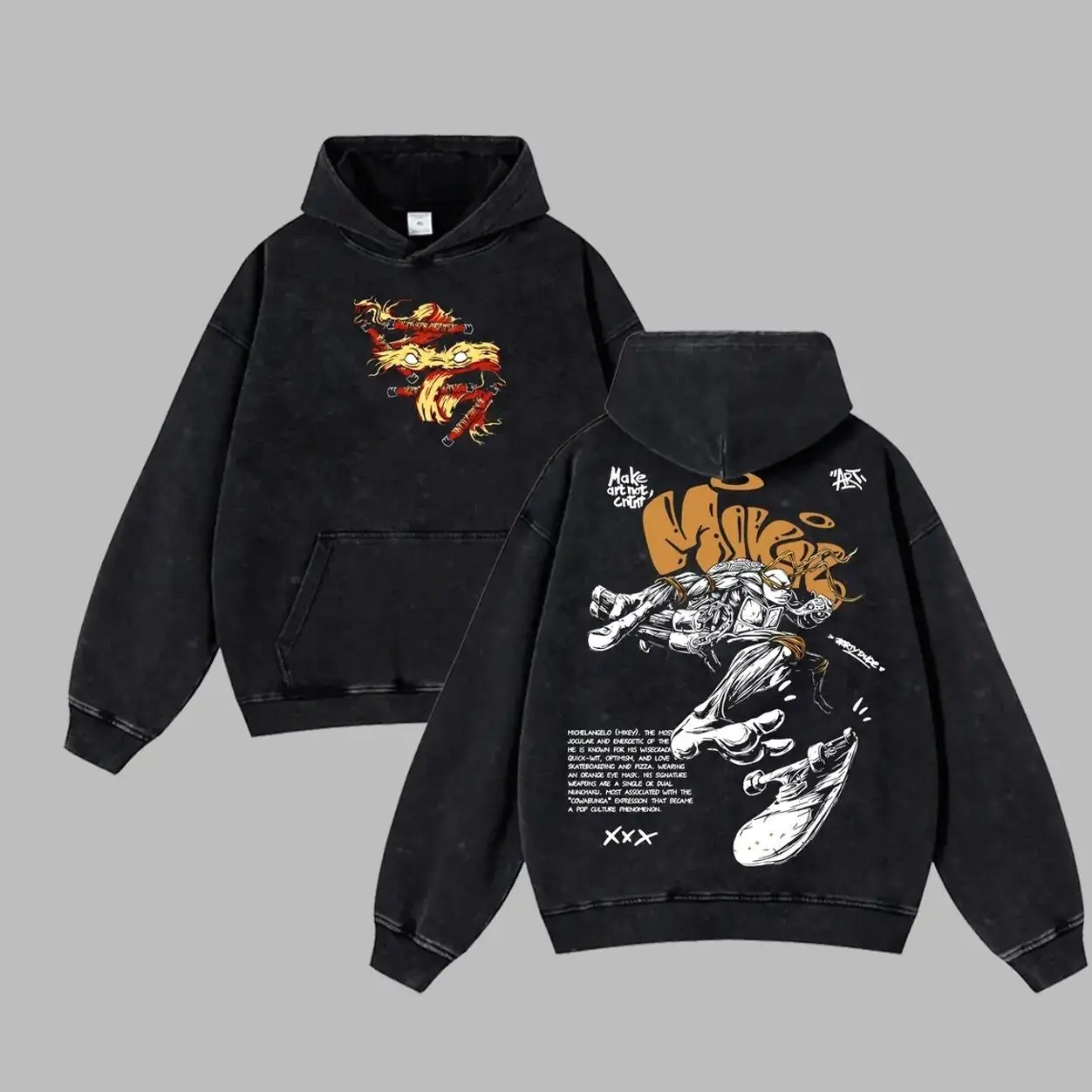 Michelangelo Mickey Teenage Mutant Ninja Turtles Retro Unisex Acid Washed Hoodie, Limited Raph, Leo, Mikey, Donnie Shirt Teenage Mutant Ninja Turtles Vintage Cartoon Movie Inspired Unisex Oversized Acid Wash Lightweight Cotton T-Shirt Retro Hero M67 WG5